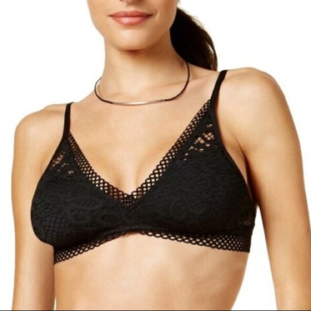 Becca Lace-Trim Crochet Black Bikini Top S